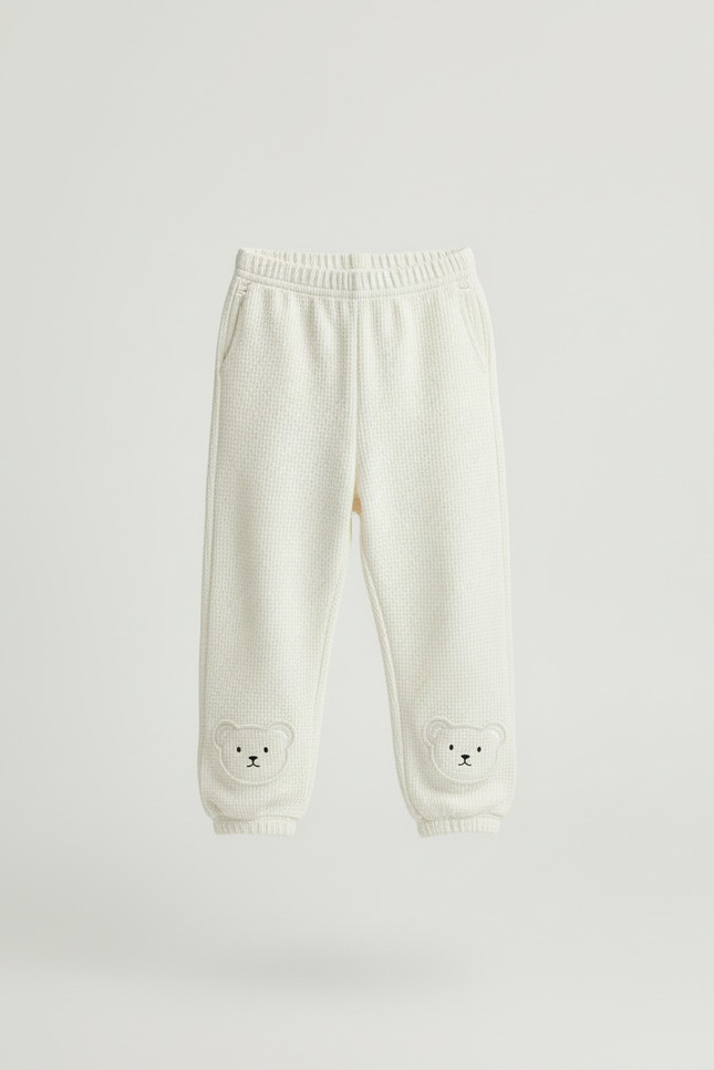 Pantalon Blanc Gauffré Bébé Mignon Oursons Confortable - Maille - vue 3