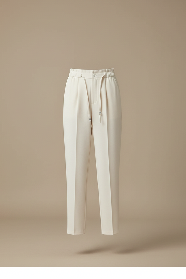 Pantalon Blanc Taille Haute Ceinture - Beige Polyester - vue 3