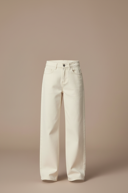 Pantalon Blanc Jean Écru Ample Fille Décontracté - Beige - vue 3