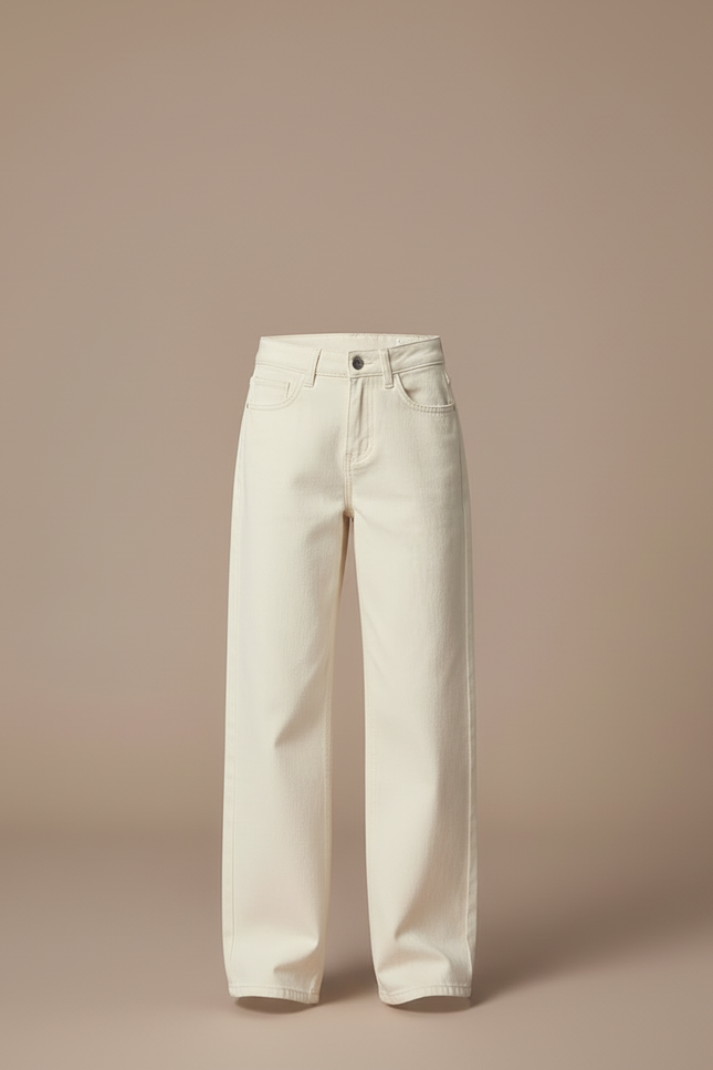 Pantalon Blanc Jean Écru Ample Fille Décontracté - Beige - vue 3