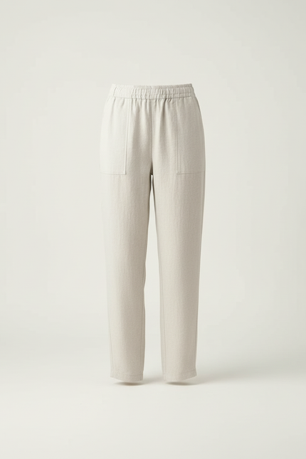 Pantalon Blanc Lin Fluide Décontracté Femme Léger - Beige - vue 3