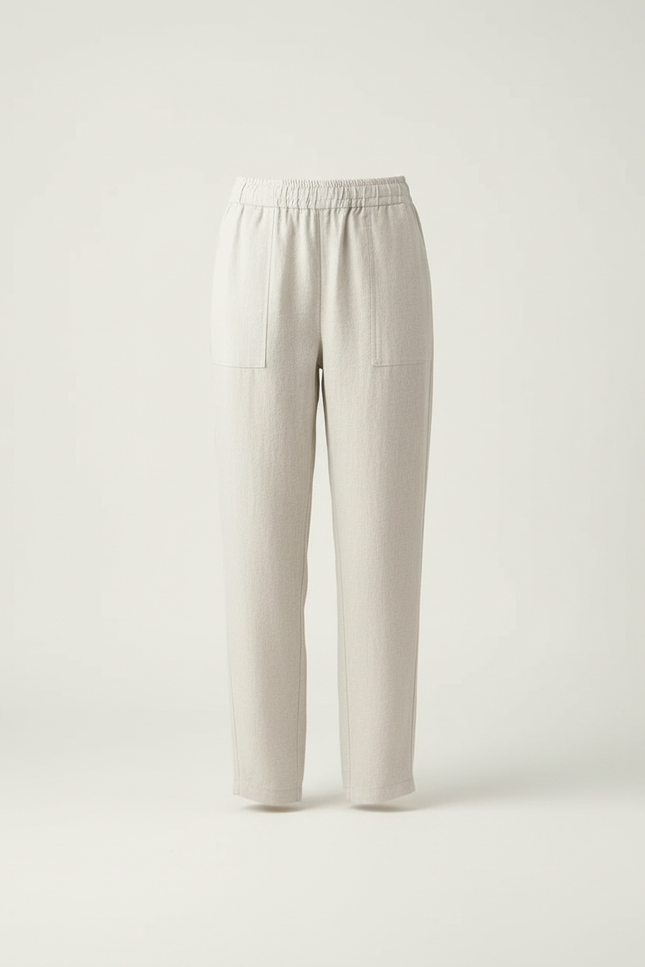 Pantalon Blanc Lin Fluide Décontracté Femme Léger - Beige - vue 3