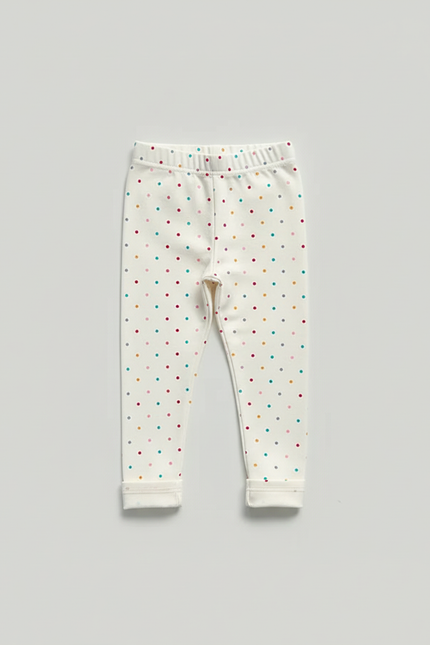 Pantalon Blanc Legging Polka Dots Élastique Confortable Enfant - Coton
