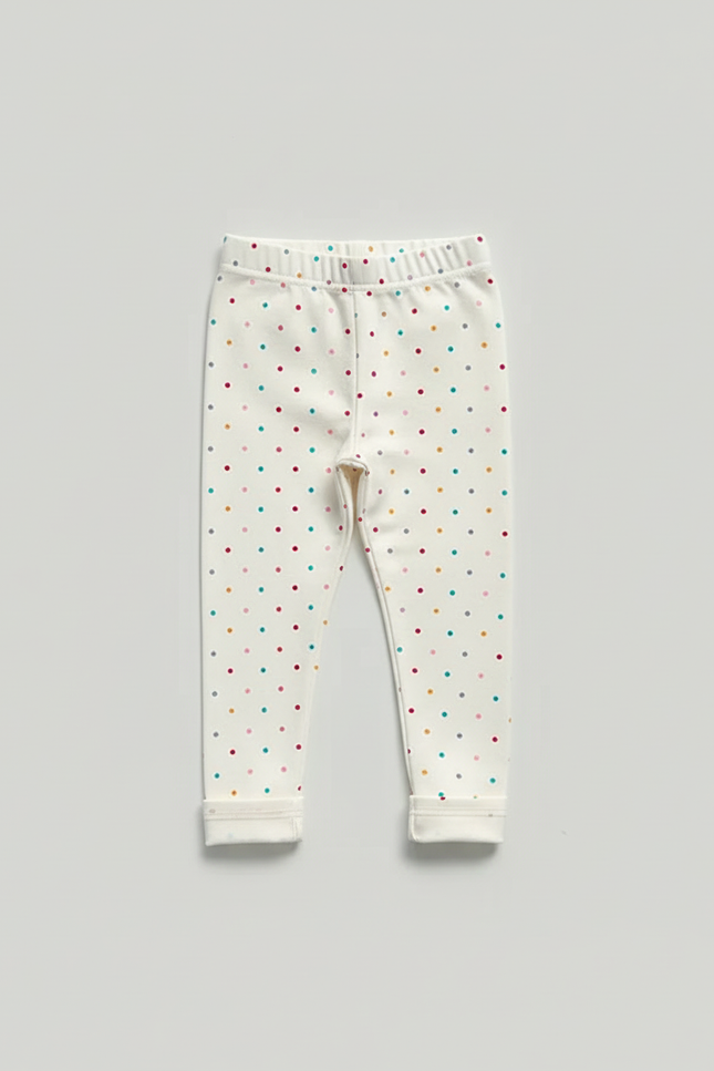 Pantalon Blanc Legging Polka Dots Élastique Confortable Enfant - Coton