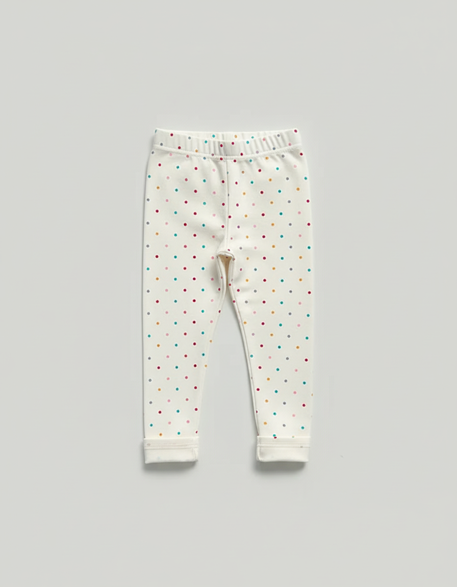 Pantalon Blanc Legging Polka Dots Élastique Confortable Enfant - Coton