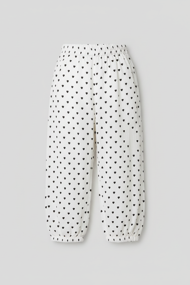 Pantalon Blanc Coton Ample Cœurs Noirs Garçon - vue 3