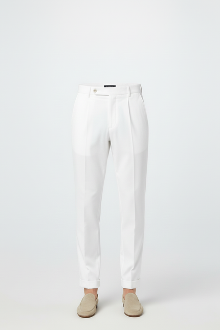 Pantalon Blanc Homme Droit Élégant Décontracté Plissé - Gabardine - vue 3