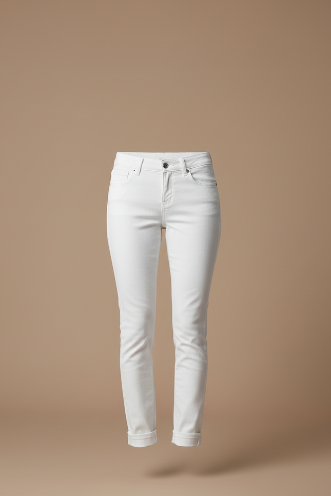 Pantalon Blanc Slim Taille Haute Femme Décontracté - Jean - vue 3