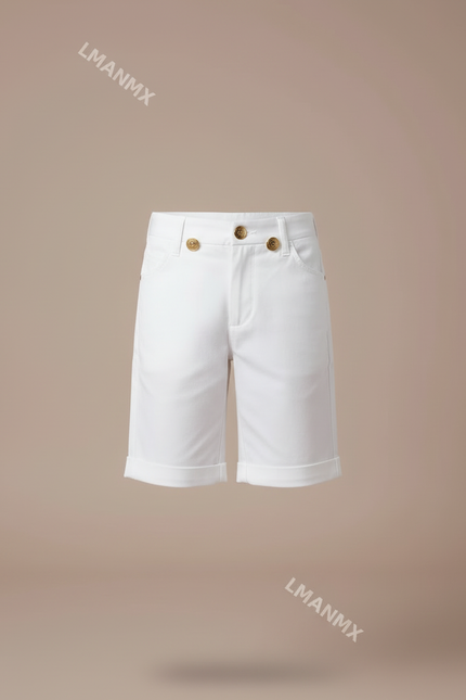Pantalon Blanc Court Coton Boutons Dorés Enfant - vue 3