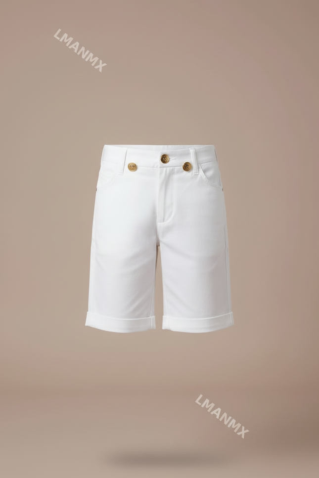 Pantalon Blanc Court Coton Boutons Dorés Enfant - vue 3