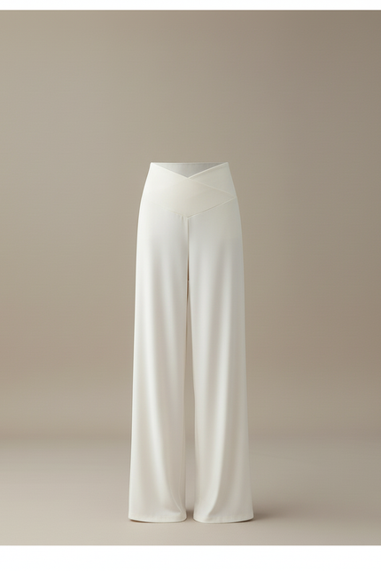 Pantalon Blanc Droit Ample Fluide Élégant Femme - Polyester - vue 3