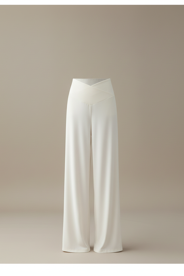Pantalon Blanc Droit Ample Fluide Élégant Femme - Polyester - vue 3