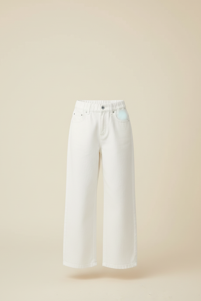 Pantalon Blanc Fille Ample Taille Haute Coton - Jean - vue 3