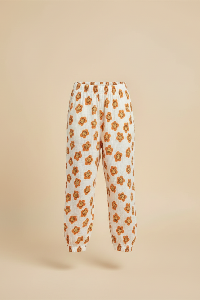 Pantalon Blanc Mousseline Imprimé Smiley Enfant Décontracté - Coton - vue 3