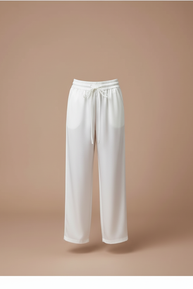 Pantalon Blanc Fluide Satiné Ample Décontracté Fille - vue 3