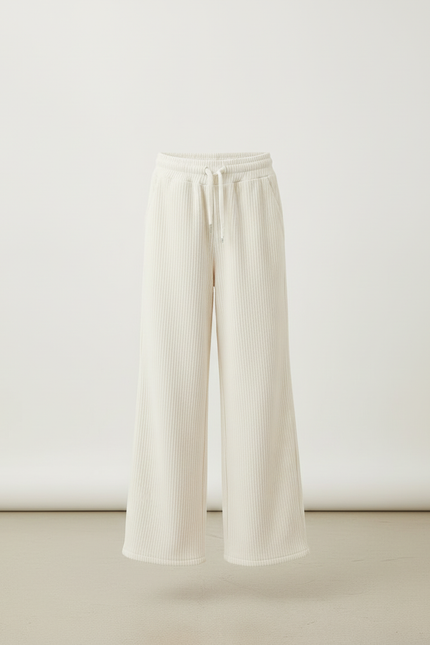 Pantalon Blanc Côtelé Ample Confortable Décontracté Fille - Beige Cordé - vue 3