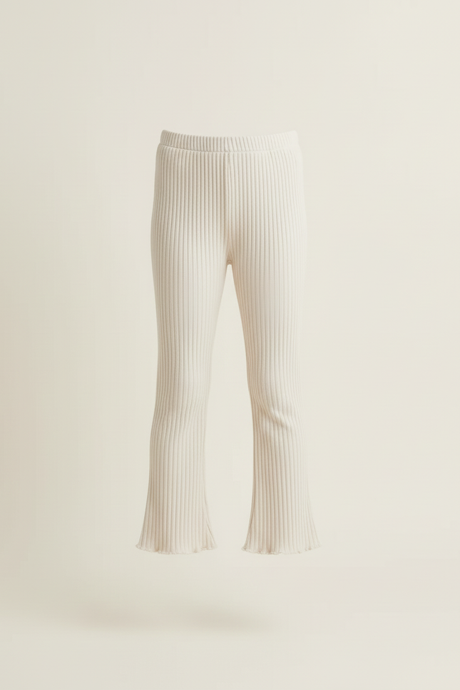Pantalon Blanc Côtelé Évasé Enfant Confortable - Beige Maille - vue 3
