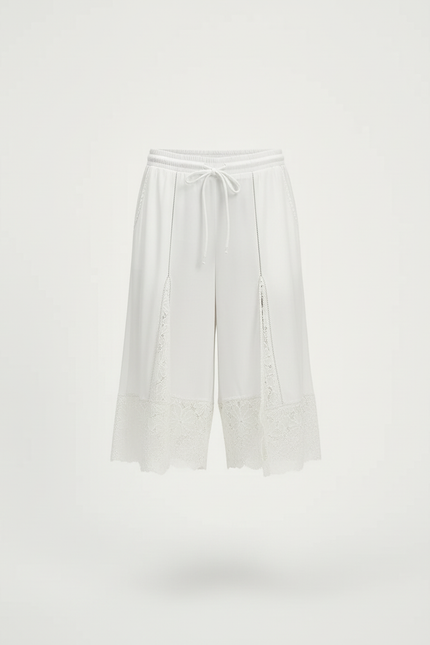 Pantalon Blanc Culotte Dentelle Ample Cordon Fille - Viscose - vue 3