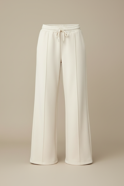 Pantalon Blanc Large Fluide Cordon Décontracté Confortable - Beige Molleton - vue 3