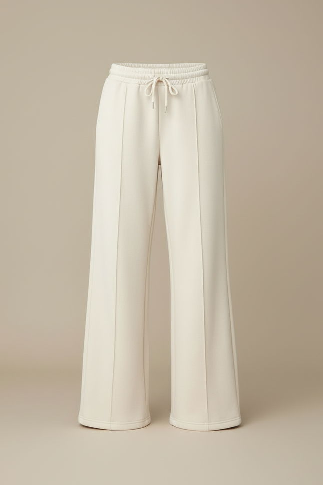 Pantalon Blanc Large Fluide Cordon Décontracté Confortable - Beige Molleton - vue 3