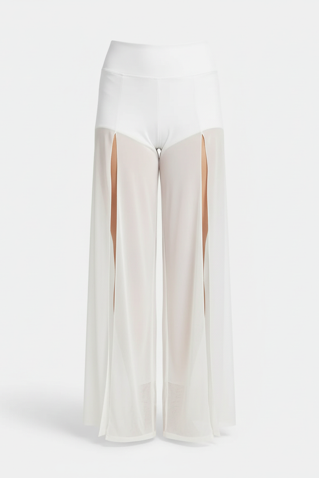 Pantalon Blanc Fluide Transparent Fendu Jambe Large Élégant - Polyester - vue 2