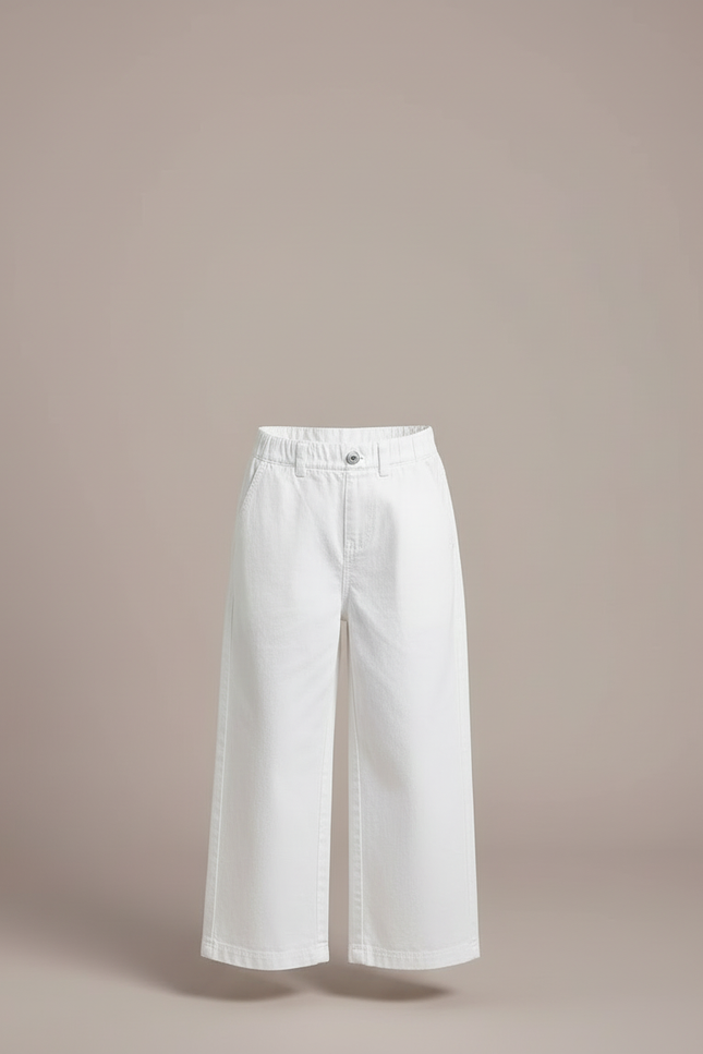 Pantalon Blanc Ample Décontracté Coton Enfant - Toile - vue 3