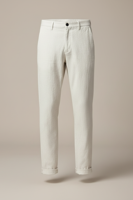 Pantalon Blanc Homme Décontracté Léger Coton Coupe Droite - vue 3
