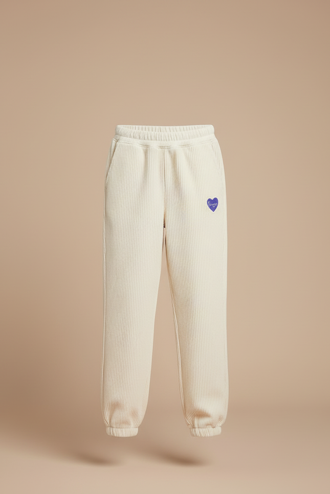 Pantalon Blanc Côtelé Ample Décontracté Fille - Beige - vue 3