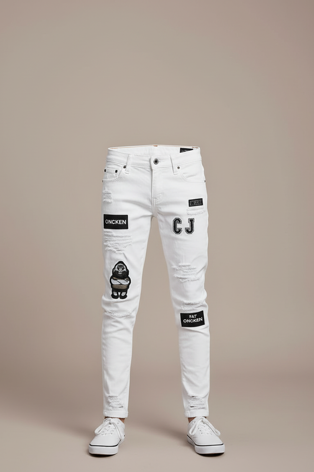Pantalon Blanc Détruit Patches Garçon Skinny - Jean - vue 3