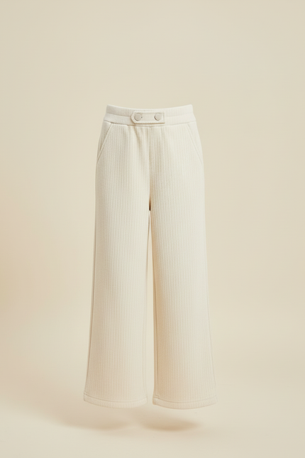 Pantalon Blanc Côtelé Ample Décontracté Confortable - Beige Maille - vue 3