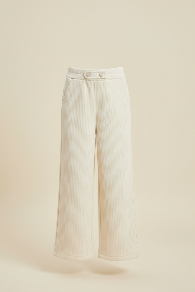 Pantalon Blanc Côtelé Ample Décontracté Confortable - Beige Maille - vue 3