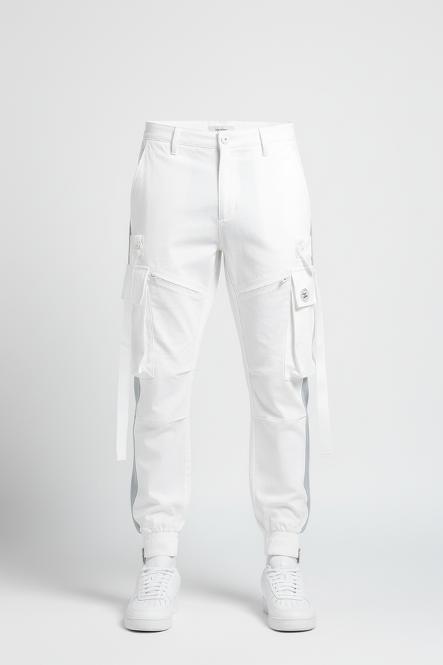 Pantalon Blanc Cargo Homme Streetwear Jogger - Gabardine - vue 3