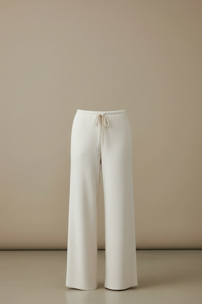 Pantalon Blanc Ample Tricoté Côtelé Décontracté Femme - Maille - vue 3