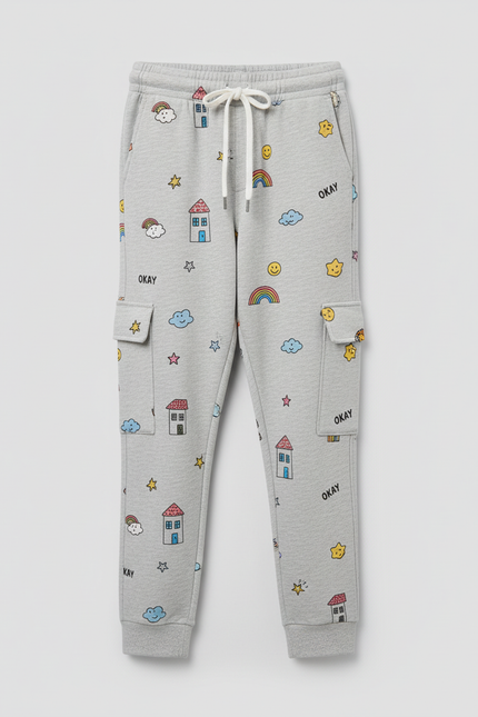 Pantalon Blanc Cargo Ample Graffiti Enfant Décontracté - Imprimé Molleton - vue 3
