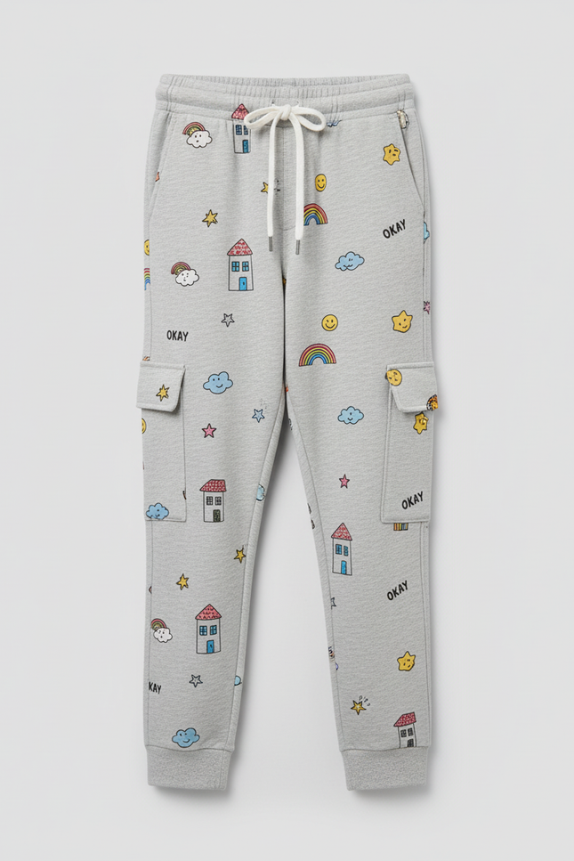 Pantalon Blanc Cargo Ample Graffiti Enfant Décontracté - Imprimé Molleton - vue 3