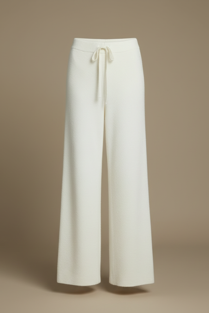 Pantalon Blanc Tricoté Ample Taille Haute Fluide Confortable - Maille - vue 3