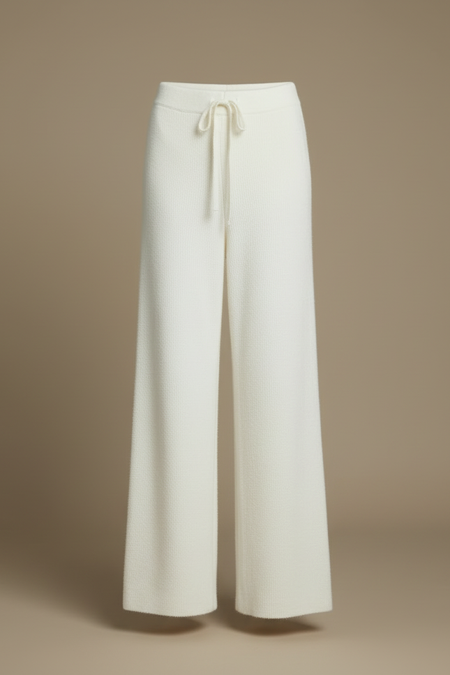 Pantalon Blanc Tricoté Ample Taille Haute Fluide Confortable - Maille - vue 3