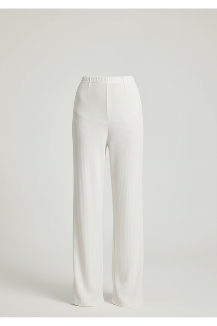 Pantalon Blanc Côtelé Droit Ample Élégant Femme - Maille - vue 3