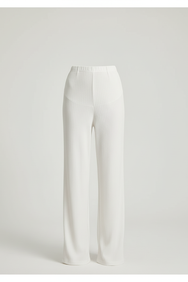 Pantalon Blanc Côtelé Droit Ample Élégant Femme - Maille - vue 3