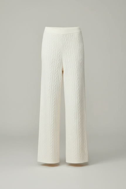 Pantalon Blanc Tricoté Câblé Droit Confortable Femme - Maille - vue 3
