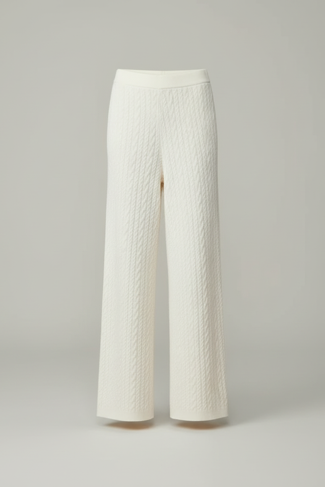 Pantalon Blanc Tricoté Câblé Droit Confortable Femme - Maille - vue 3