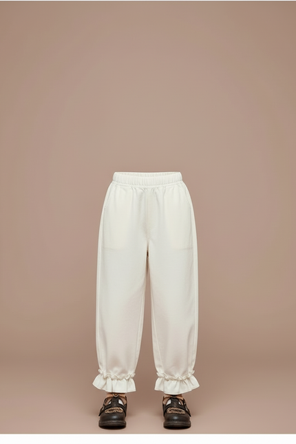 Pantalon Blanc Ample Droit Volants Enfant Fille - Coton - vue 3