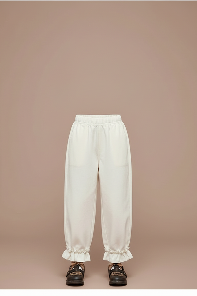 Pantalon Blanc Ample Droit Volants Enfant Fille - Coton - vue 3