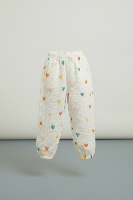 Pantalon Blanc Coton Ample Cœurs Colorés Enfant - vue 3