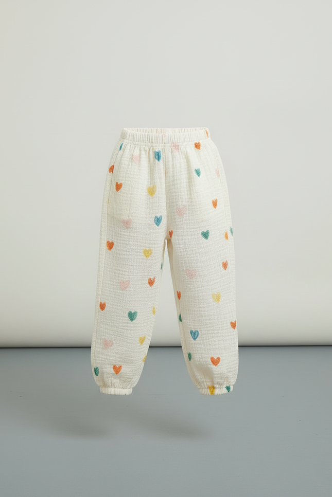 Pantalon Blanc Coton Ample Cœurs Colorés Enfant - vue 3