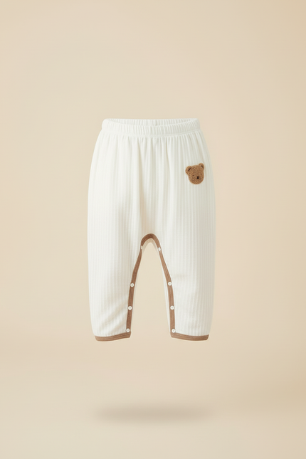 Pantalon Blanc Côtelé Bébé Unisexe Décontracté Ours - Maille - vue 3
