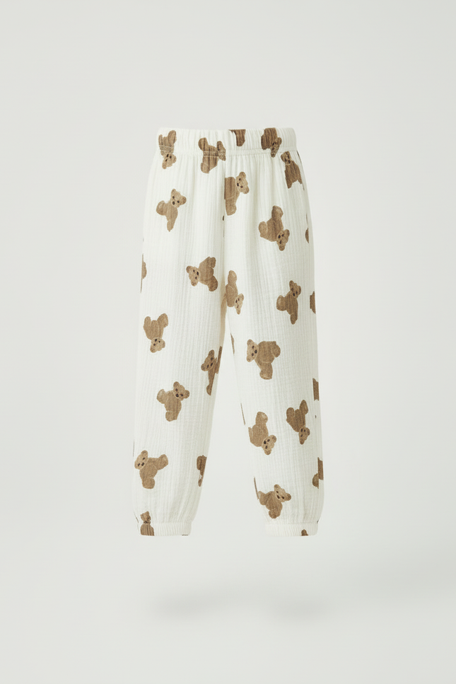 Pantalon Blanc Coton Ours Décontracté Enfant Fluide - Maille - vue 3