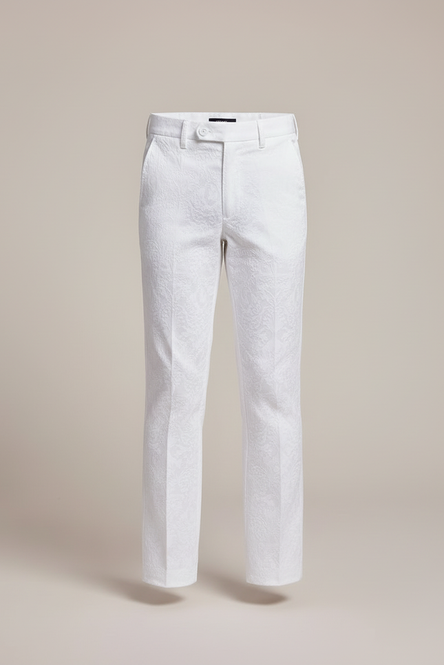 Pantalon Blanc Jacquard Coton Slim Élégant Enfant Motif - vue 3