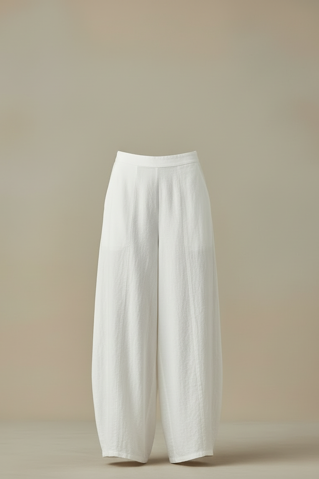 Pantalon Blanc Lin Ample Fluide Élégant Femme - vue 3