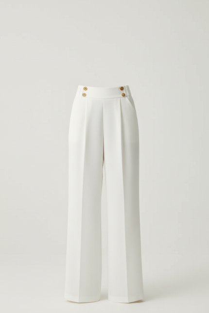 Pantalon Blanc Ample Plissé Taille Haute Femme - Polyester - vue 3